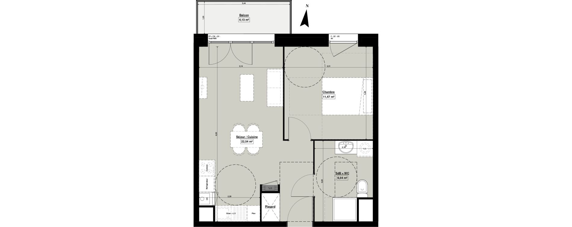 Appartement T2 de 40,71 m2 &agrave; Douai Casernes caux - corbineau