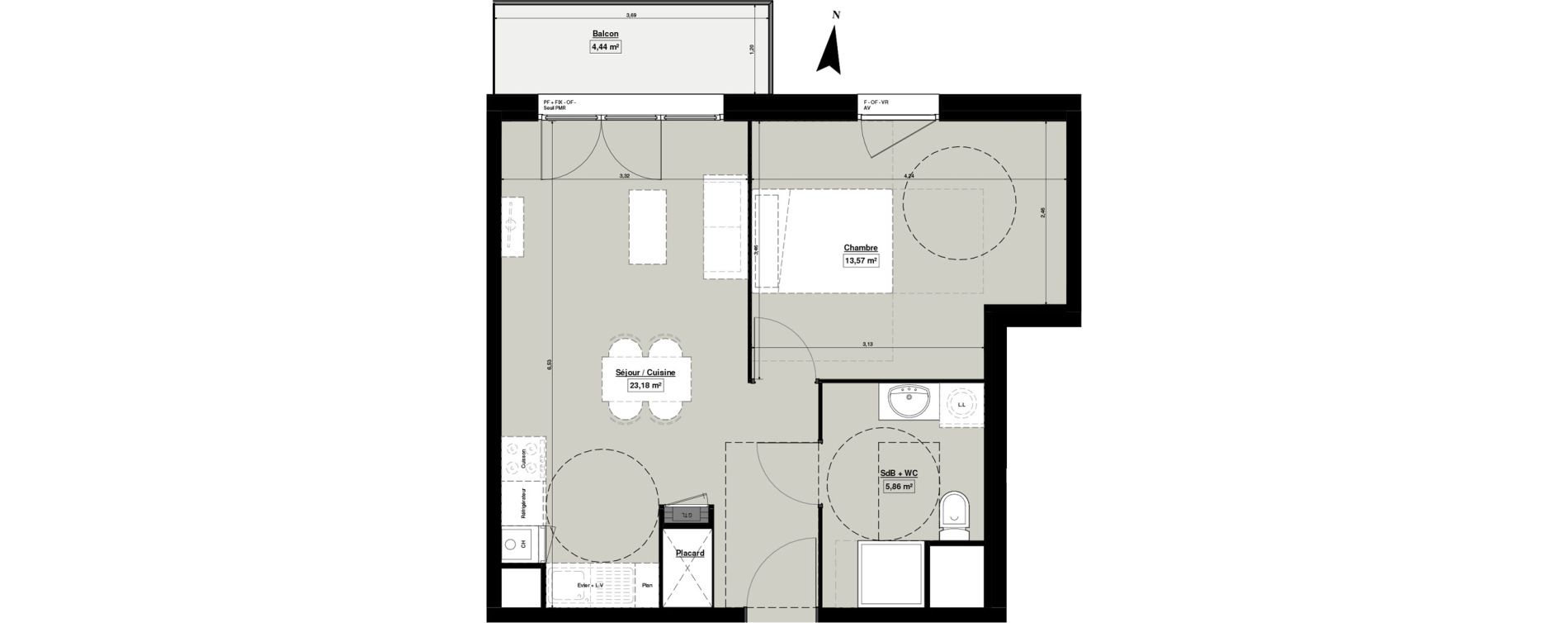 Appartement T2 de 43,28 m2 &agrave; Douai Casernes caux - corbineau