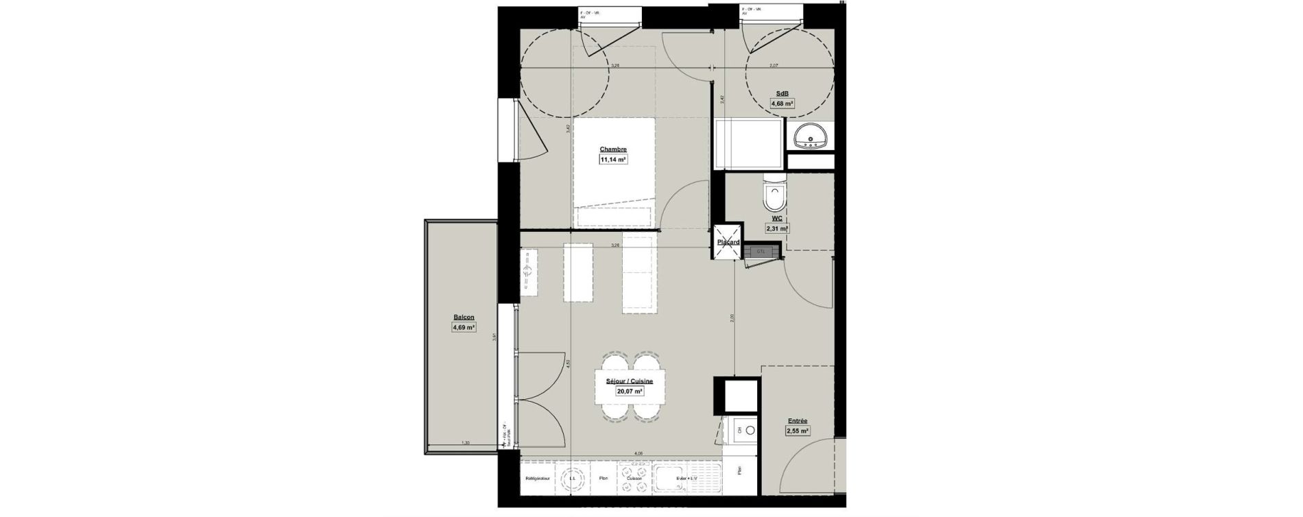 Appartement T2 de 41,03 m2 &agrave; Douai Casernes caux - corbineau