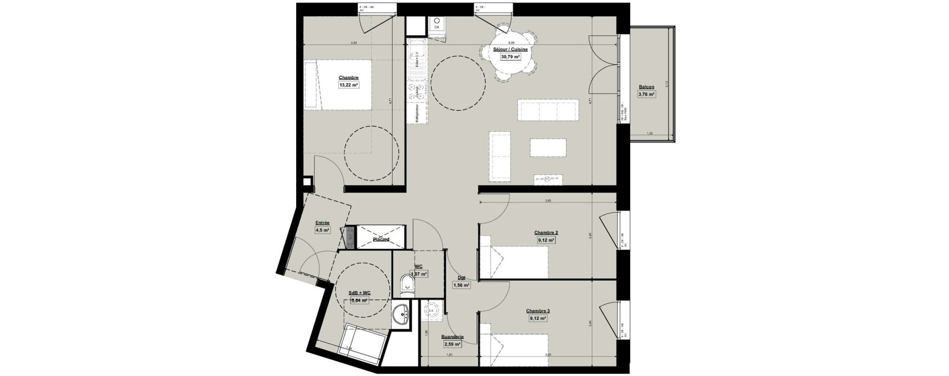 Appartement T4 de 79,23 m2 &agrave; Douai Casernes caux - corbineau