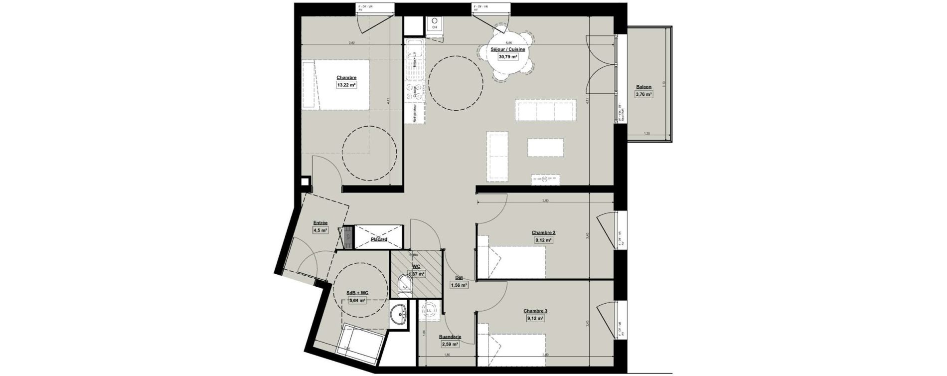 Appartement T4 de 79,23 m2 &agrave; Douai Casernes caux - corbineau