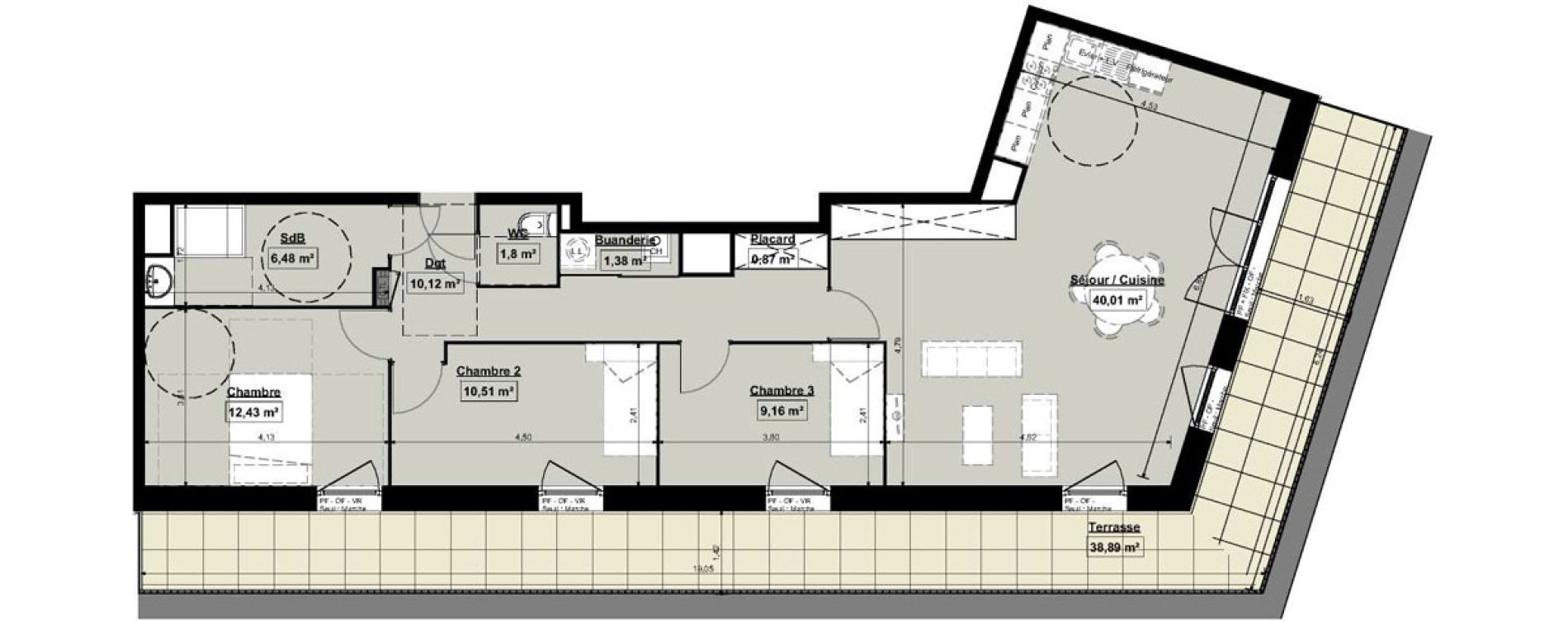 Appartement T4 de 92,76 m2 &agrave; Douai Casernes caux - corbineau