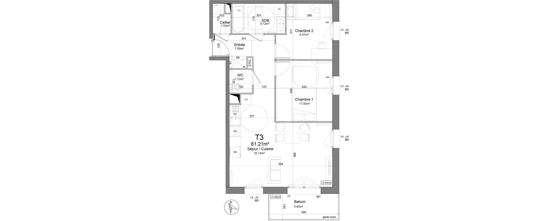Appartement T3 de 61,21 m2 &agrave; Douai Scarpe et derivation