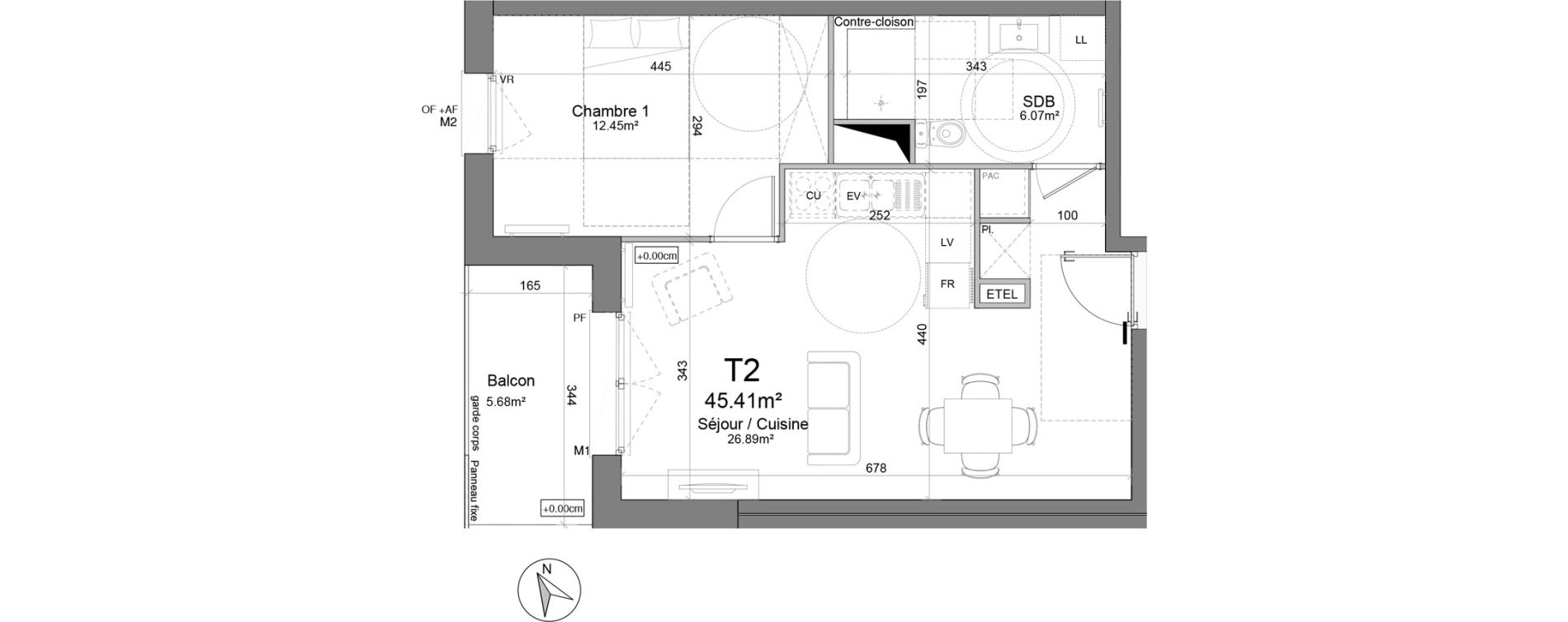 Appartement T2 de 45,41 m2 &agrave; Douai Scarpe et derivation