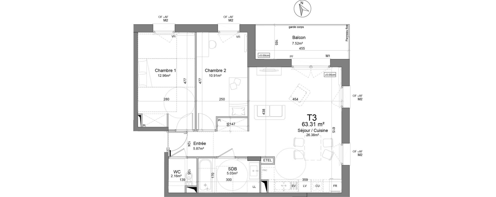 Appartement T3 de 63,31 m2 &agrave; Douai Scarpe et derivation