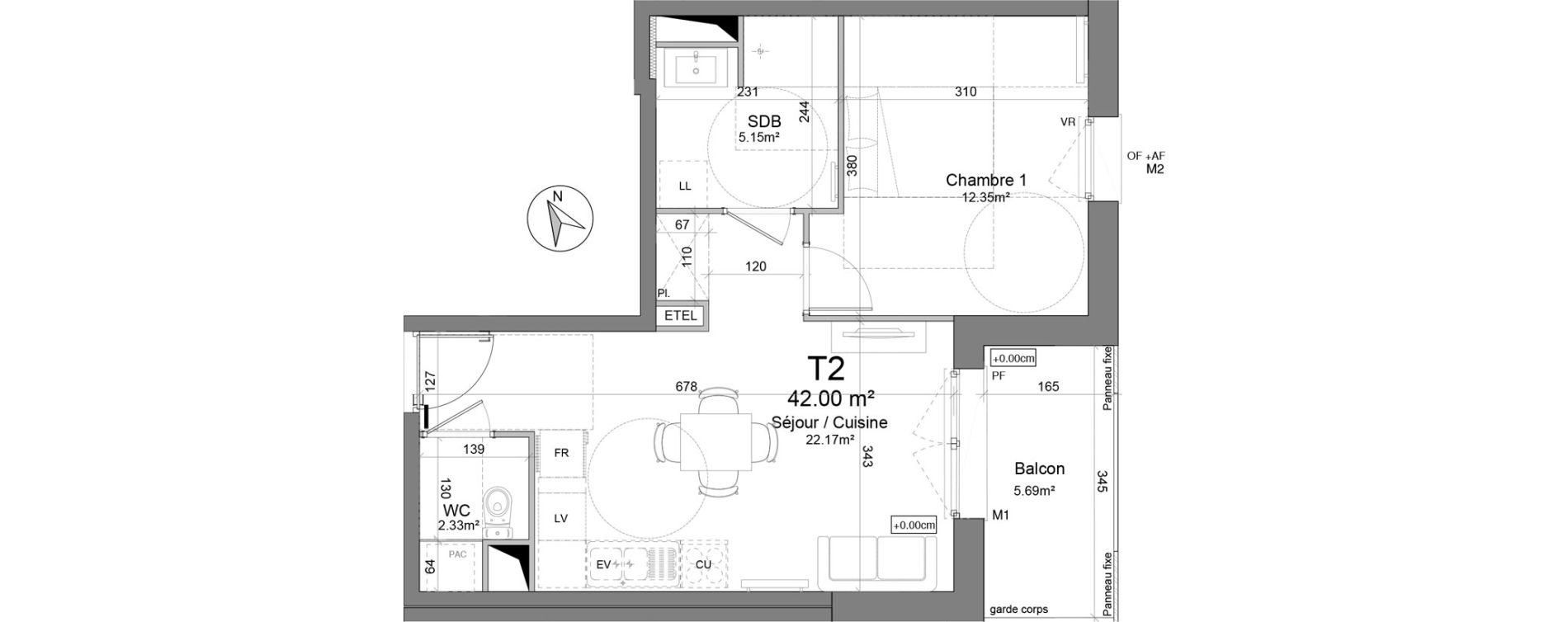 Appartement T2 de 42,00 m2 &agrave; Douai Scarpe et derivation