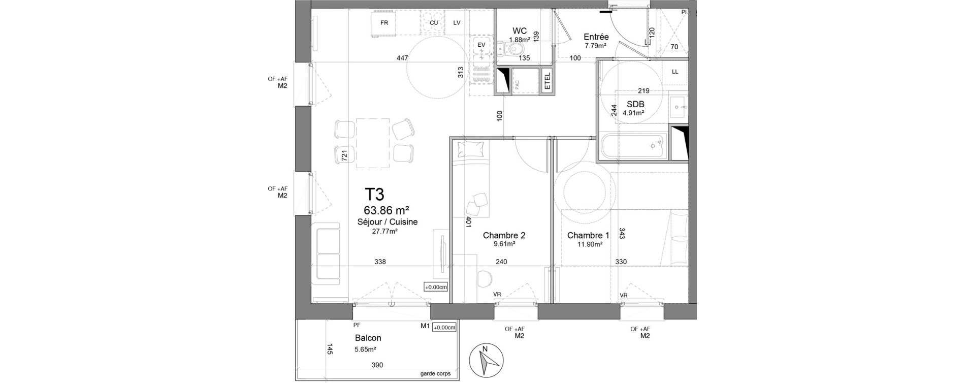 Appartement T3 de 63,86 m2 &agrave; Douai Scarpe et derivation