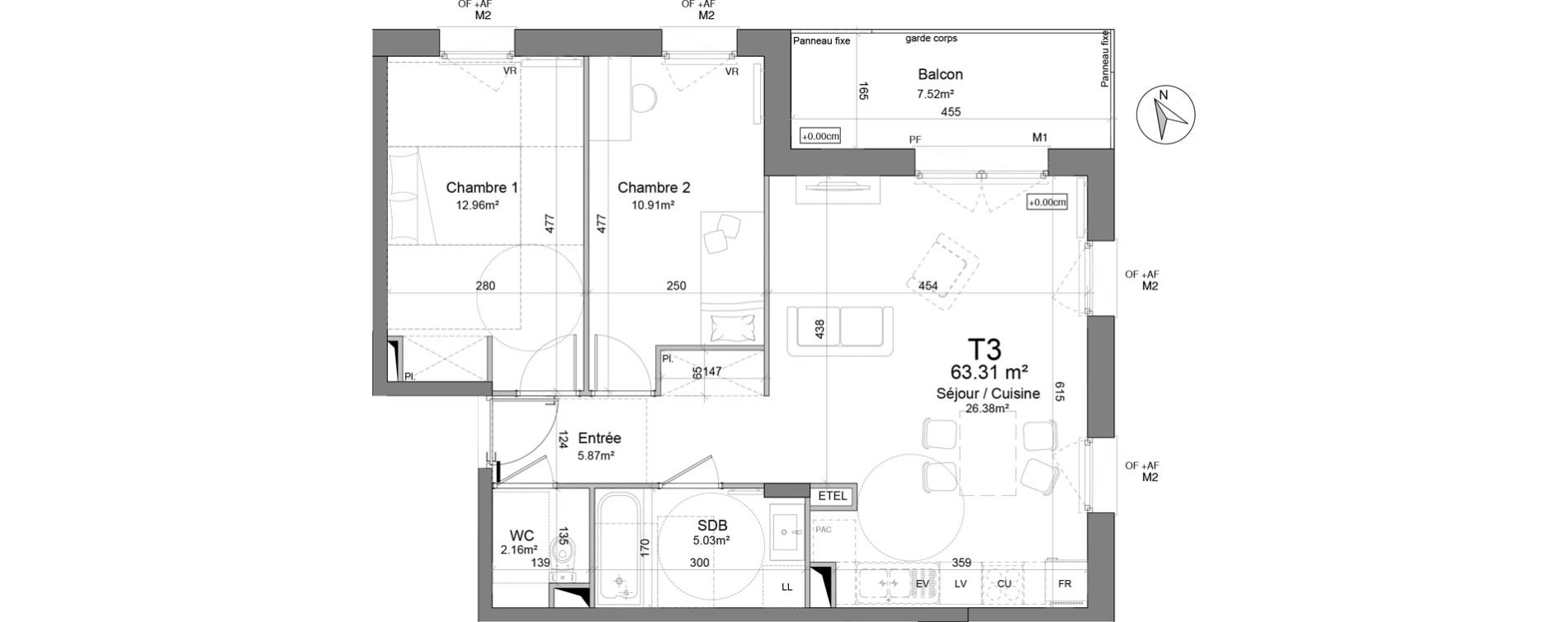 Appartement T3 de 63,31 m2 &agrave; Douai Scarpe et derivation