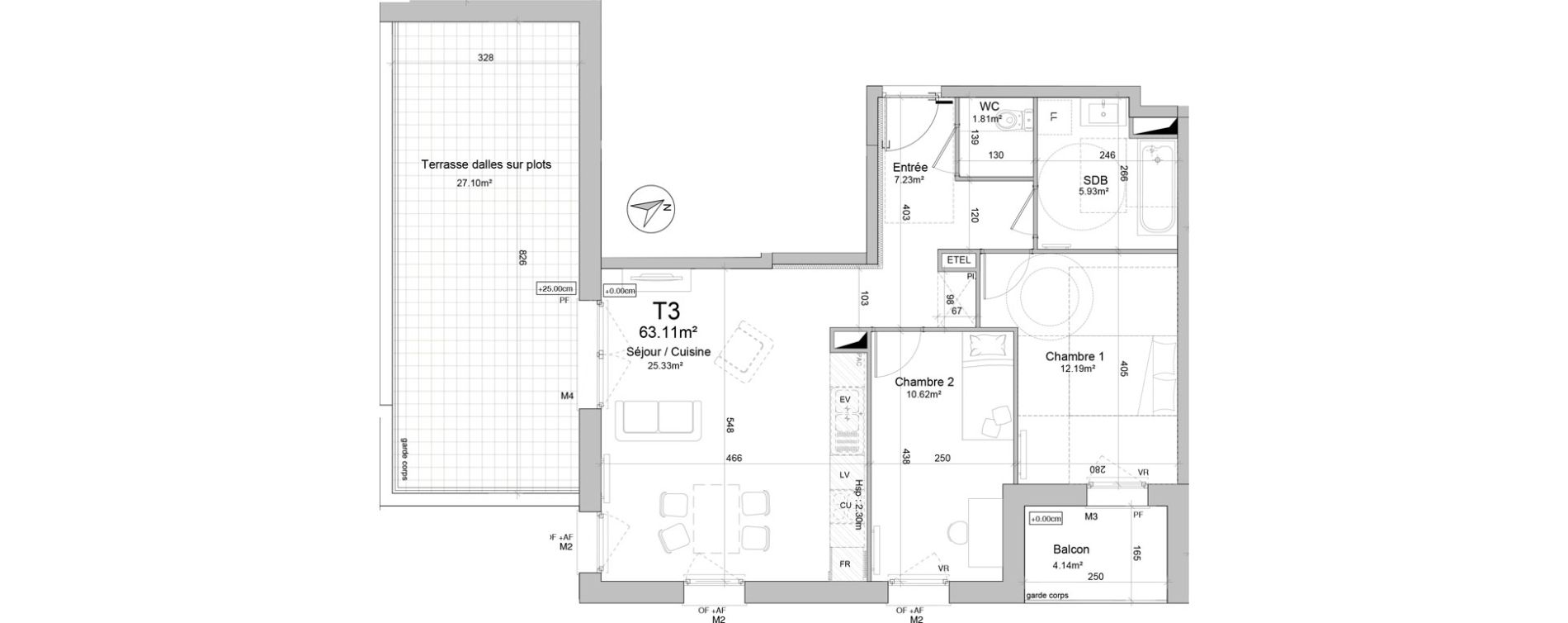 Appartement T3 de 63,11 m2 &agrave; Douai Scarpe et derivation