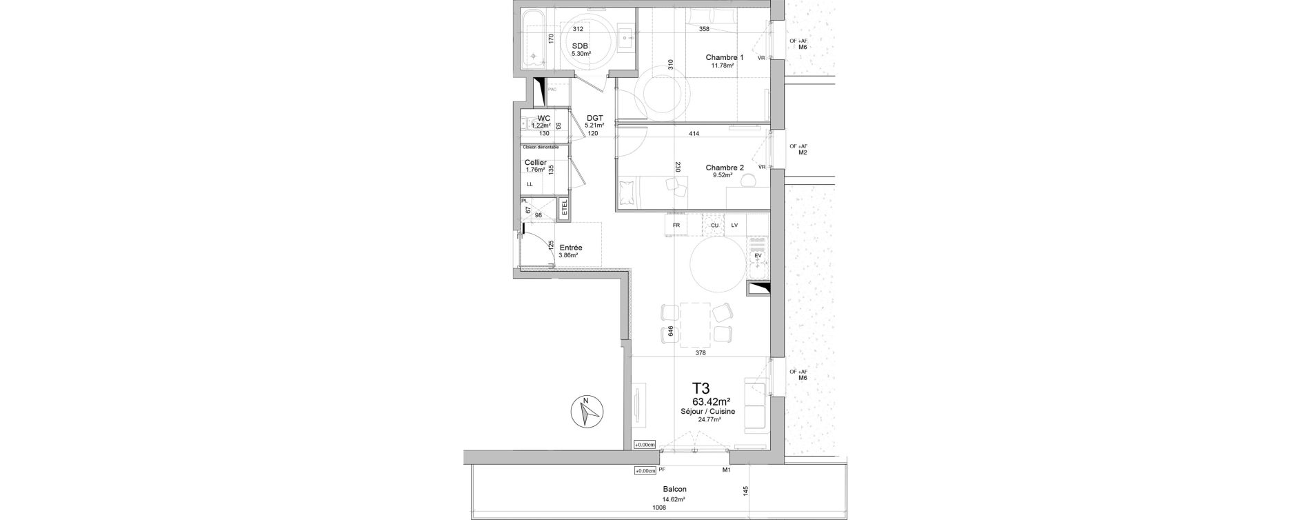 Appartement T3 de 63,42 m2 &agrave; Douai Scarpe et derivation