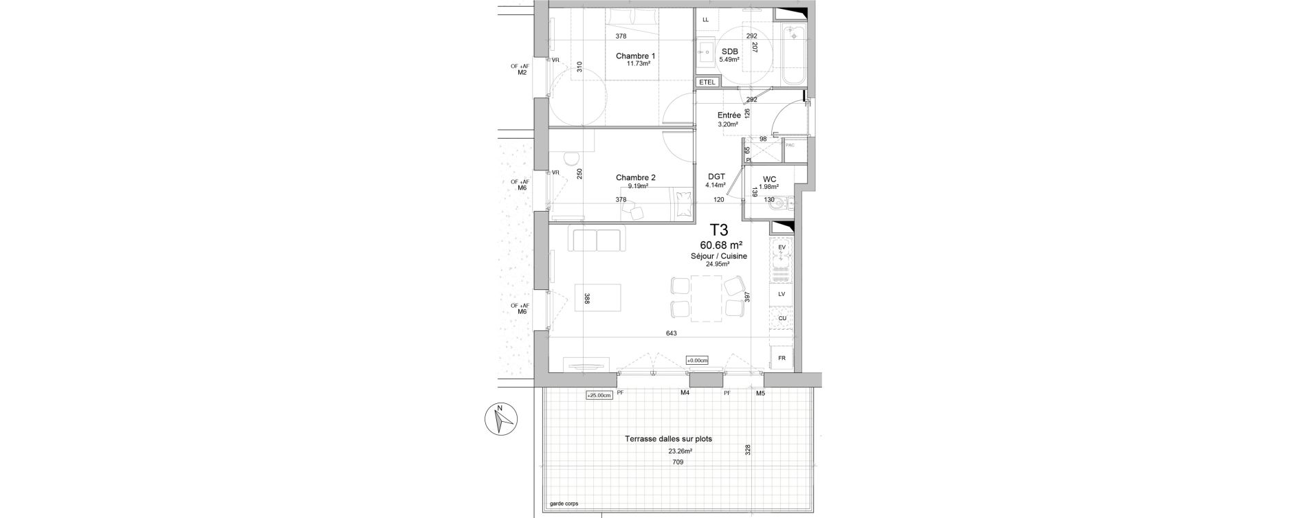 Appartement T3 de 60,68 m2 &agrave; Douai Scarpe et derivation