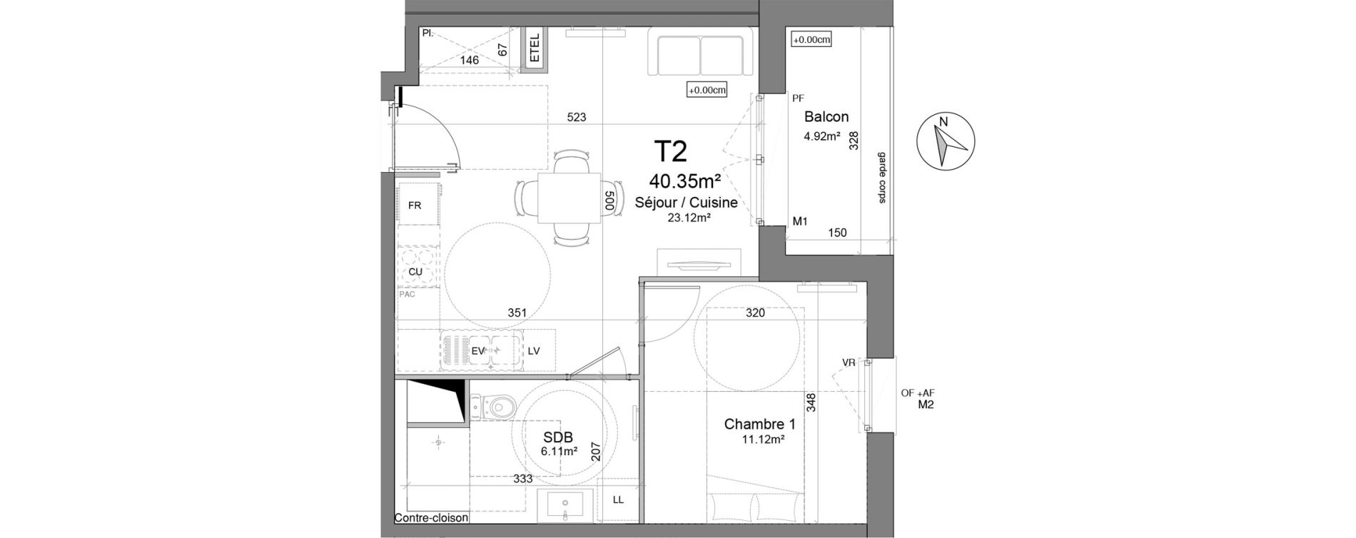 Appartement T2 de 40,35 m2 &agrave; Douai Scarpe et derivation