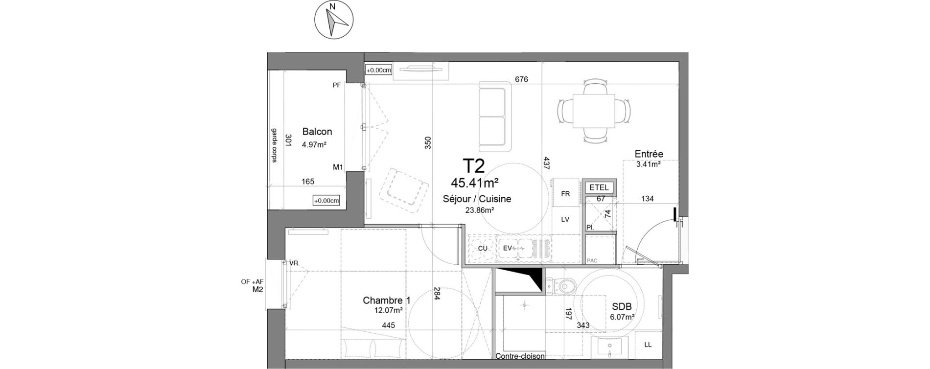 Appartement T2 de 45,41 m2 &agrave; Douai Scarpe et derivation