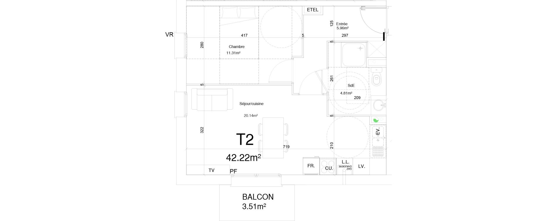 Appartement T2 de 42,22 m2 &agrave; Douai Frais marais