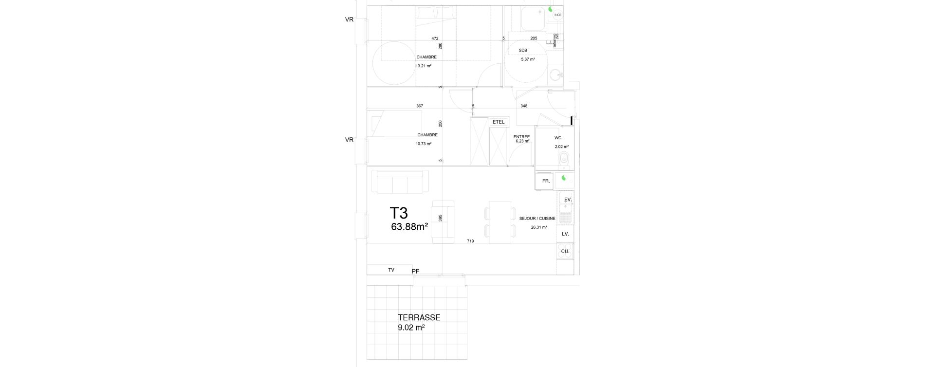Appartement T3 de 63,88 m2 &agrave; Douai Frais marais