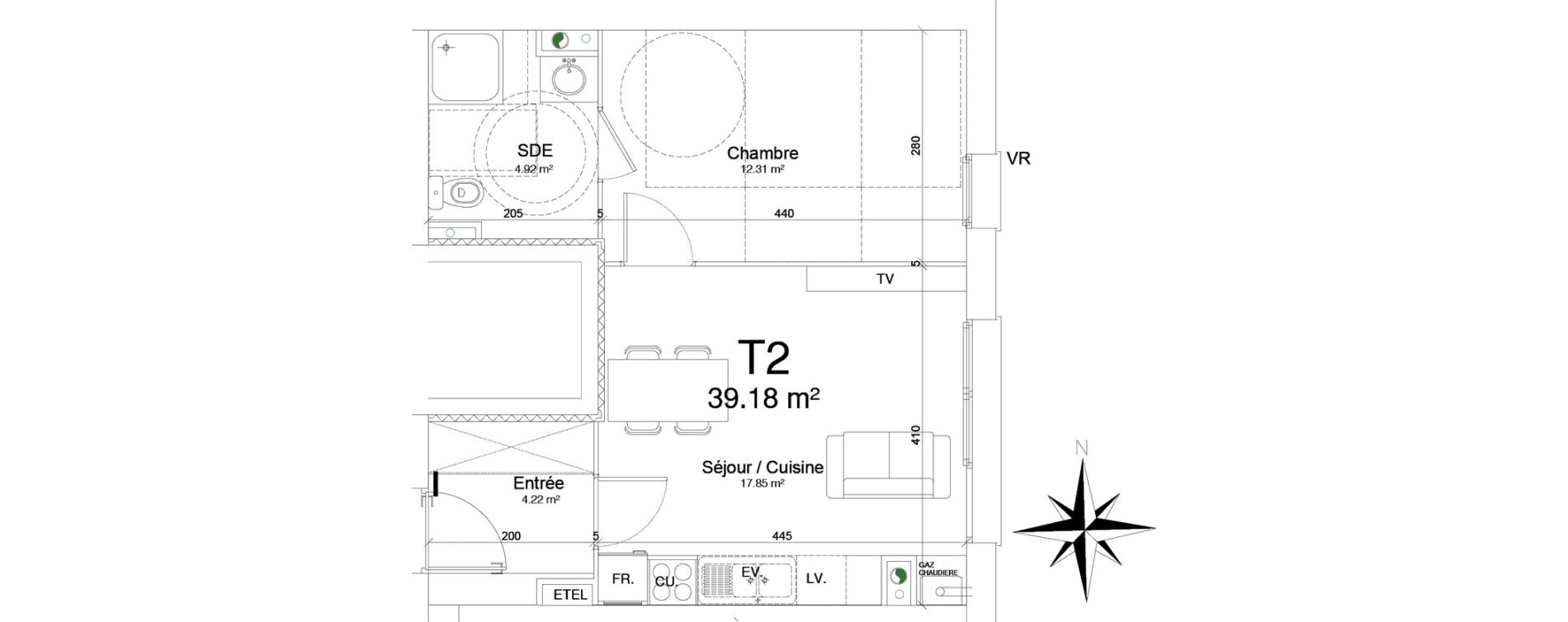 Appartement T2 de 39,18 m2 &agrave; Douai Frais marais