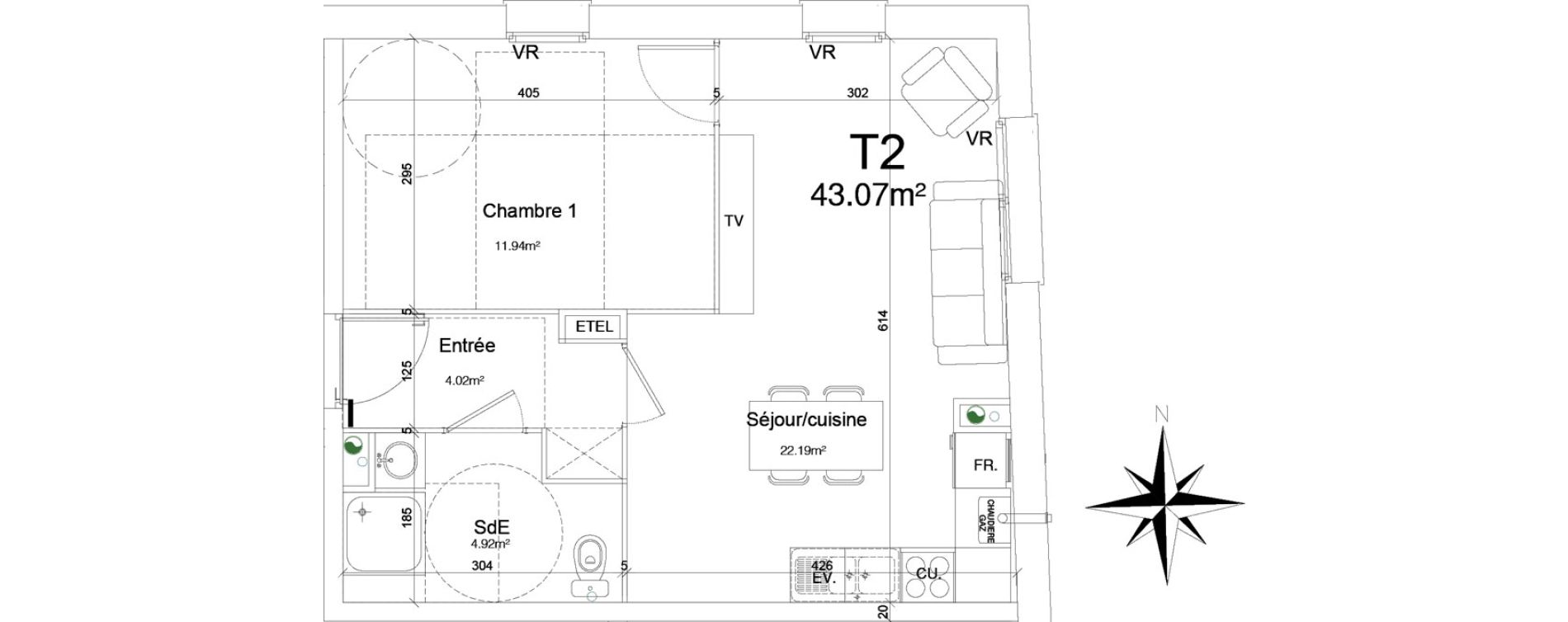 Appartement T2 de 43,07 m2 &agrave; Douai Frais marais