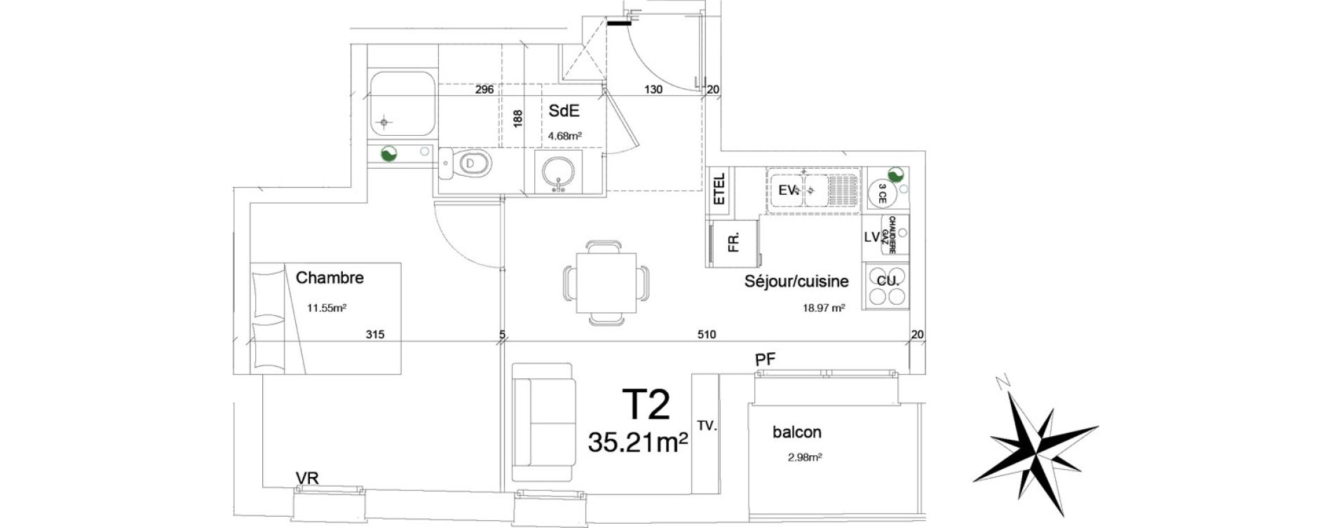 Appartement T2 de 35,21 m2 &agrave; Douai Frais marais