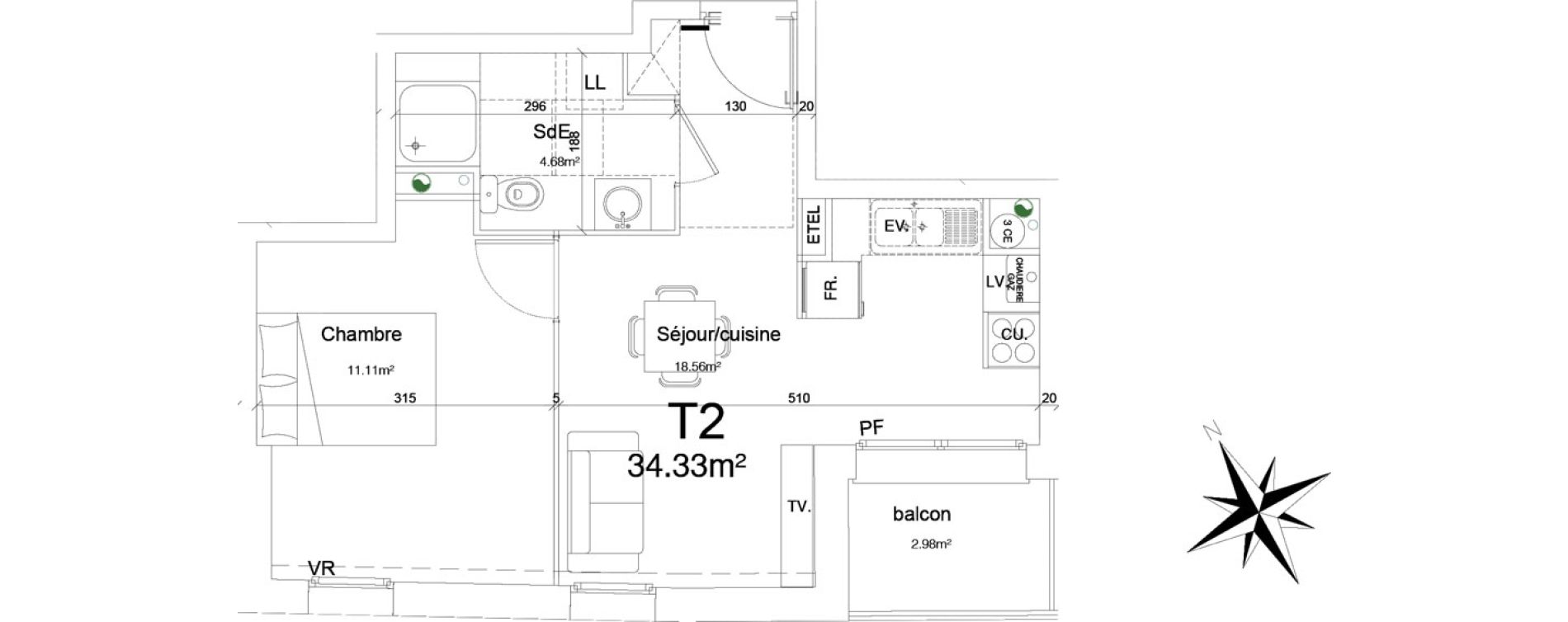 Appartement T2 de 34,33 m2 &agrave; Douai Frais marais
