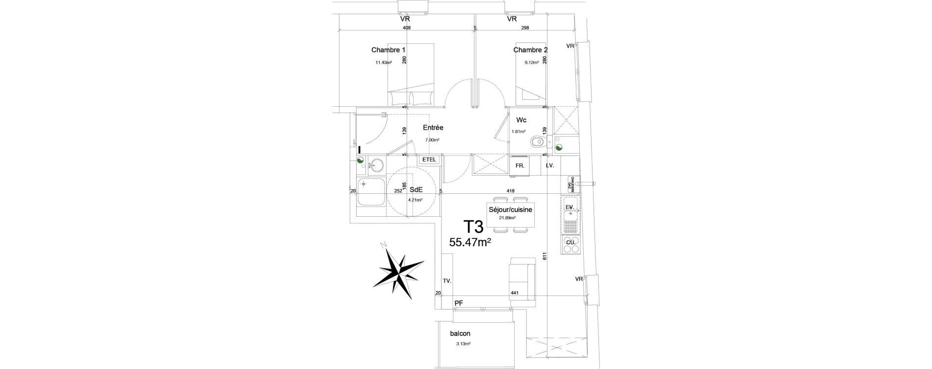 Appartement T3 de 55,47 m2 &agrave; Douai Frais marais
