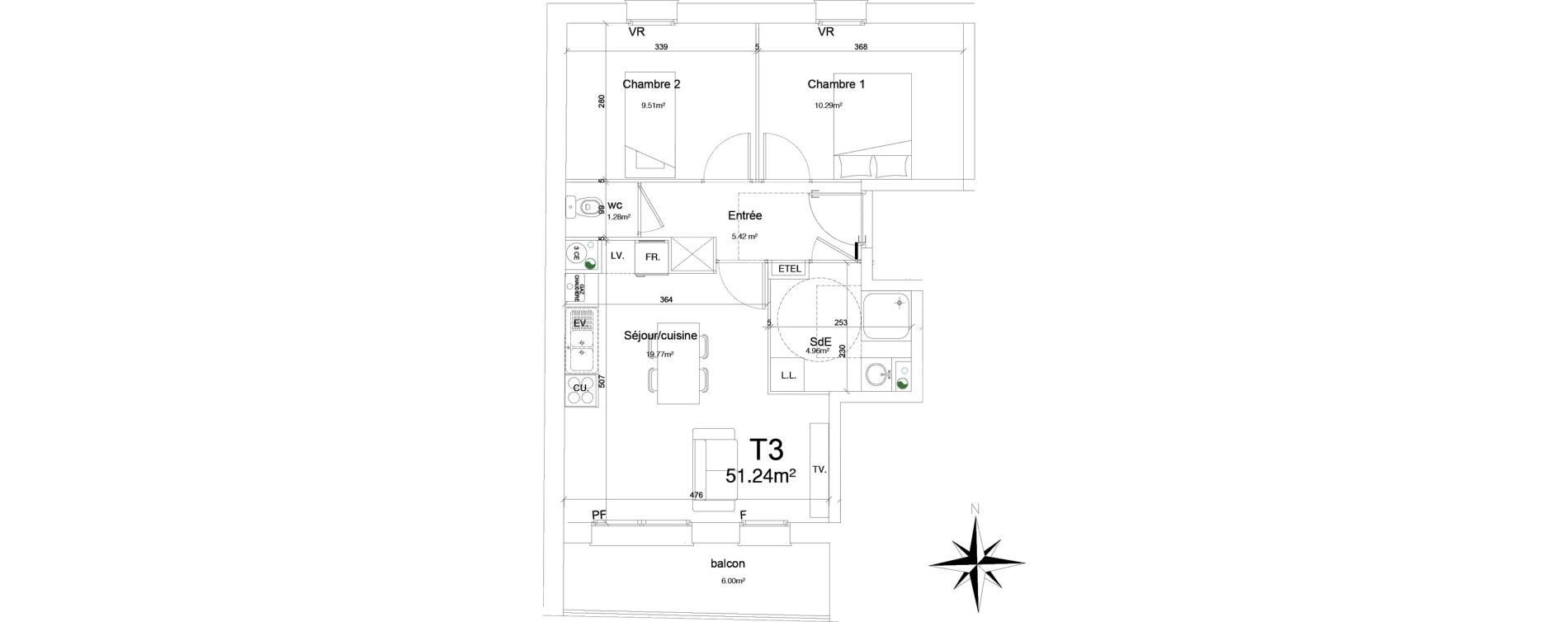 Appartement T3 de 51,24 m2 &agrave; Douai Frais marais
