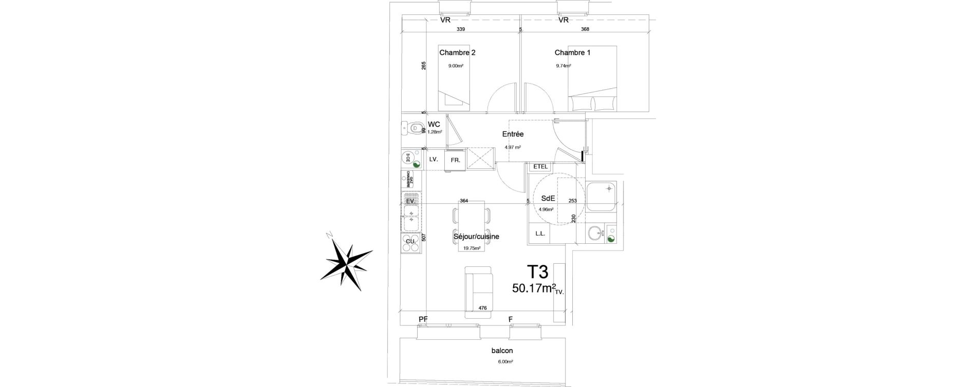 Appartement T3 de 50,17 m2 &agrave; Douai Frais marais