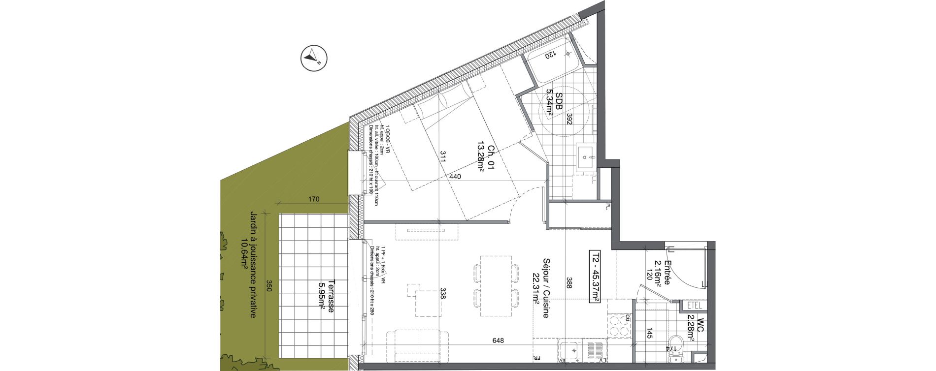 Appartement T2 de 45,37 m2 &agrave; Douai Gare