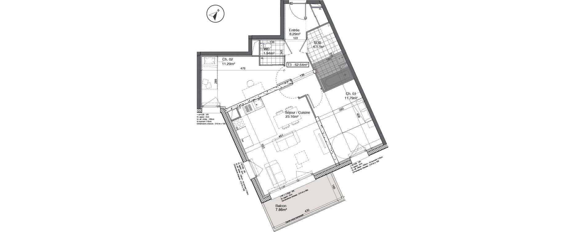 Appartement T3 de 62,64 m2 &agrave; Douai Gare