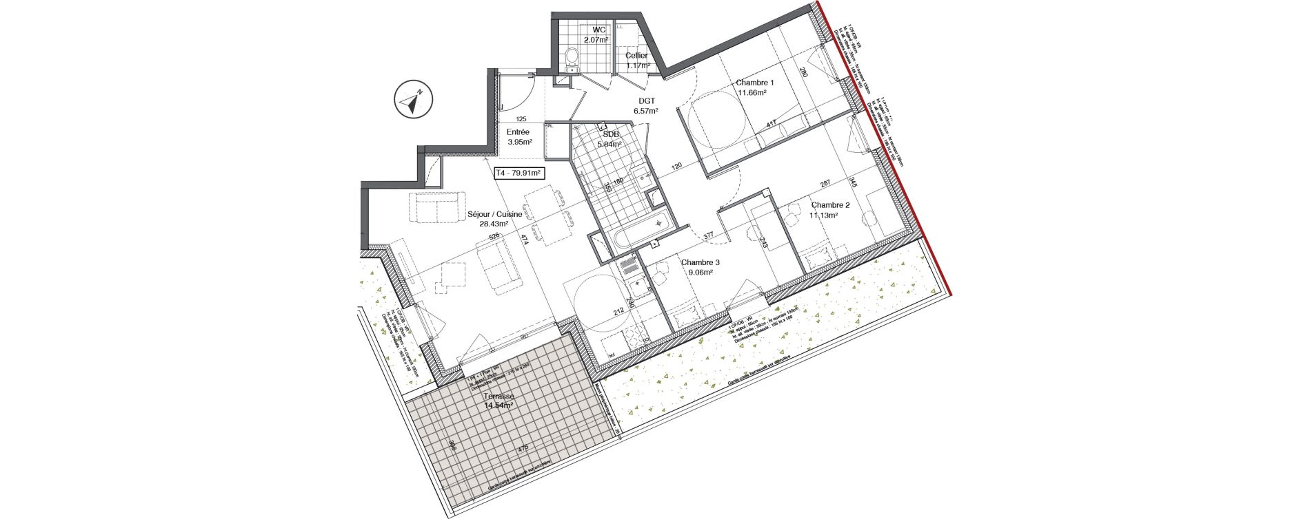 Appartement T4 de 79,91 m2 &agrave; Douai Gare