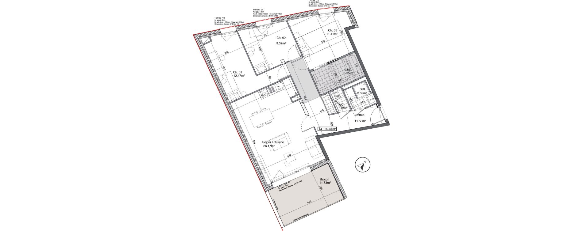 Appartement T4 de 80,46 m2 &agrave; Douai Gare