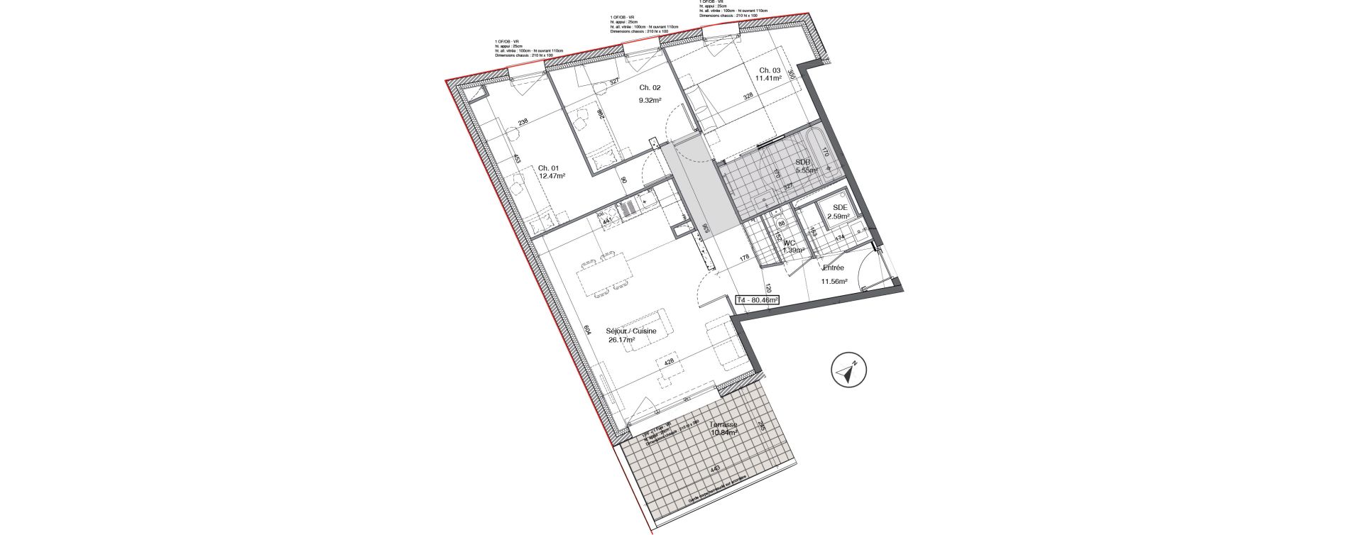 Appartement T4 de 80,46 m2 &agrave; Douai Gare