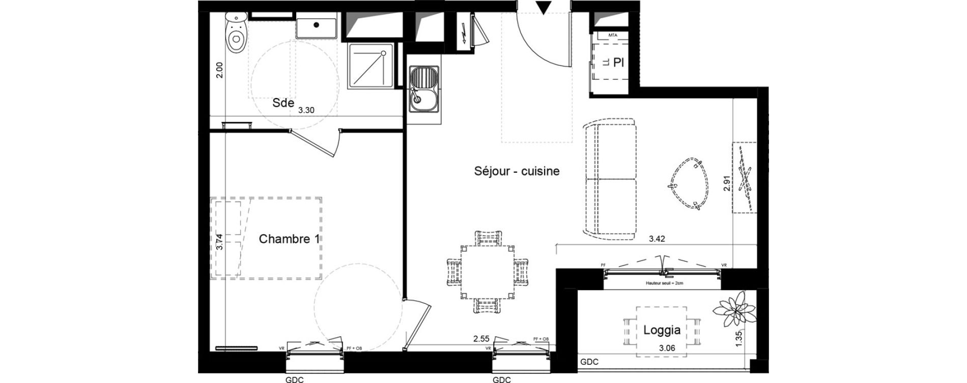 Appartement T2 de 43,55 m2 &agrave; Dunkerque Rosenda&euml;l