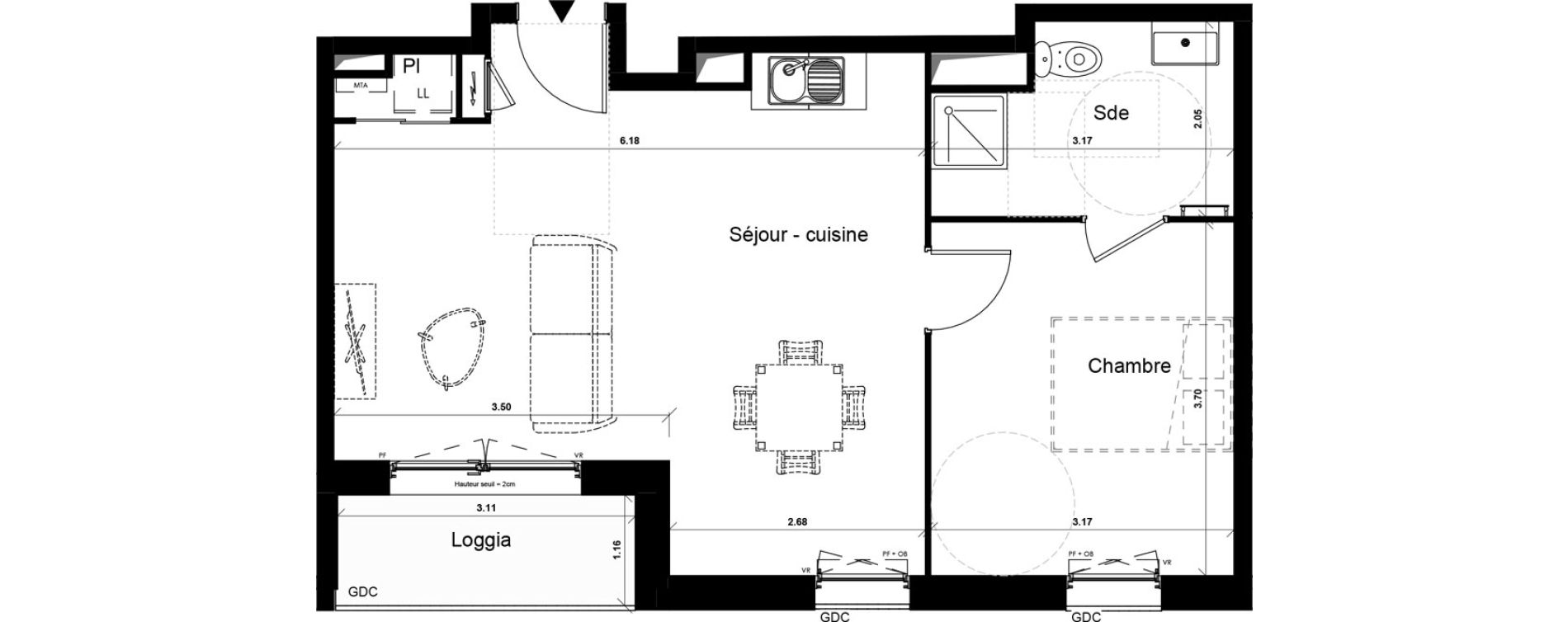 Appartement T2 de 46,30 m2 &agrave; Dunkerque Rosenda&euml;l