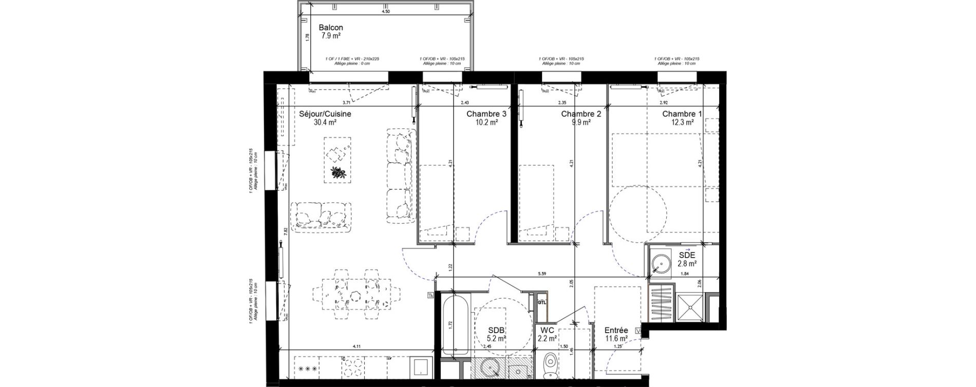 Appartement T4 de 84,60 m2 &agrave; Emmerin Centre