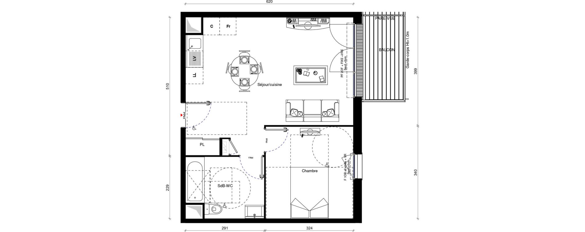 Appartement T2 de 44,60 m2 &agrave; Erquinghem-Lys Centre