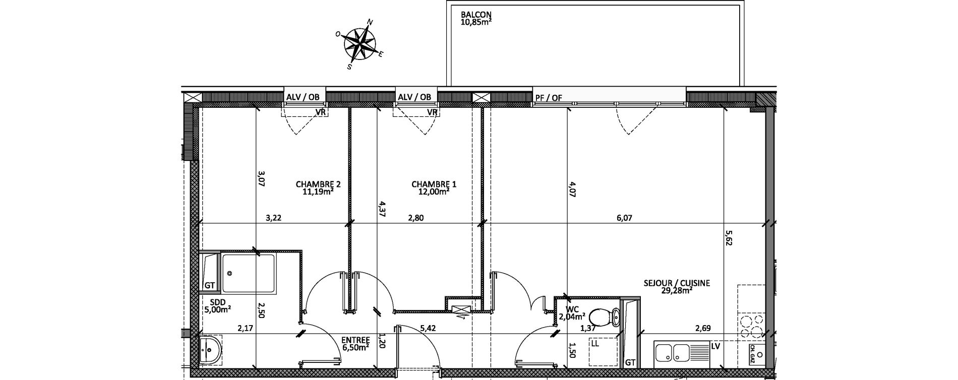 Appartement T3 de 66,01 m2 &agrave; Faches-Thumesnil Centre