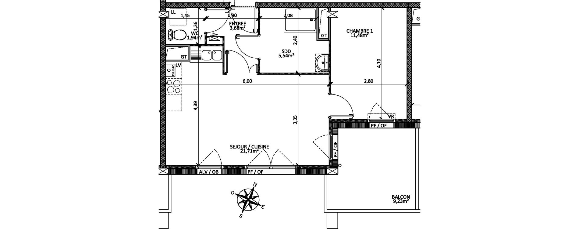 Appartement T2 de 44,35 m2 &agrave; Faches-Thumesnil Centre