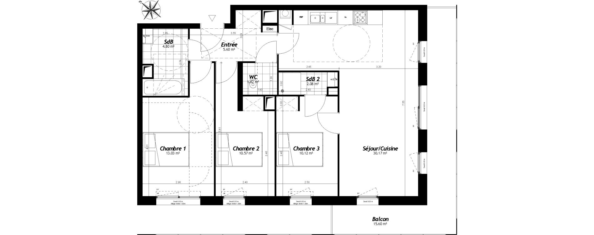Appartement T4 de 78,18 m2 &agrave; Faches-Thumesnil Centre