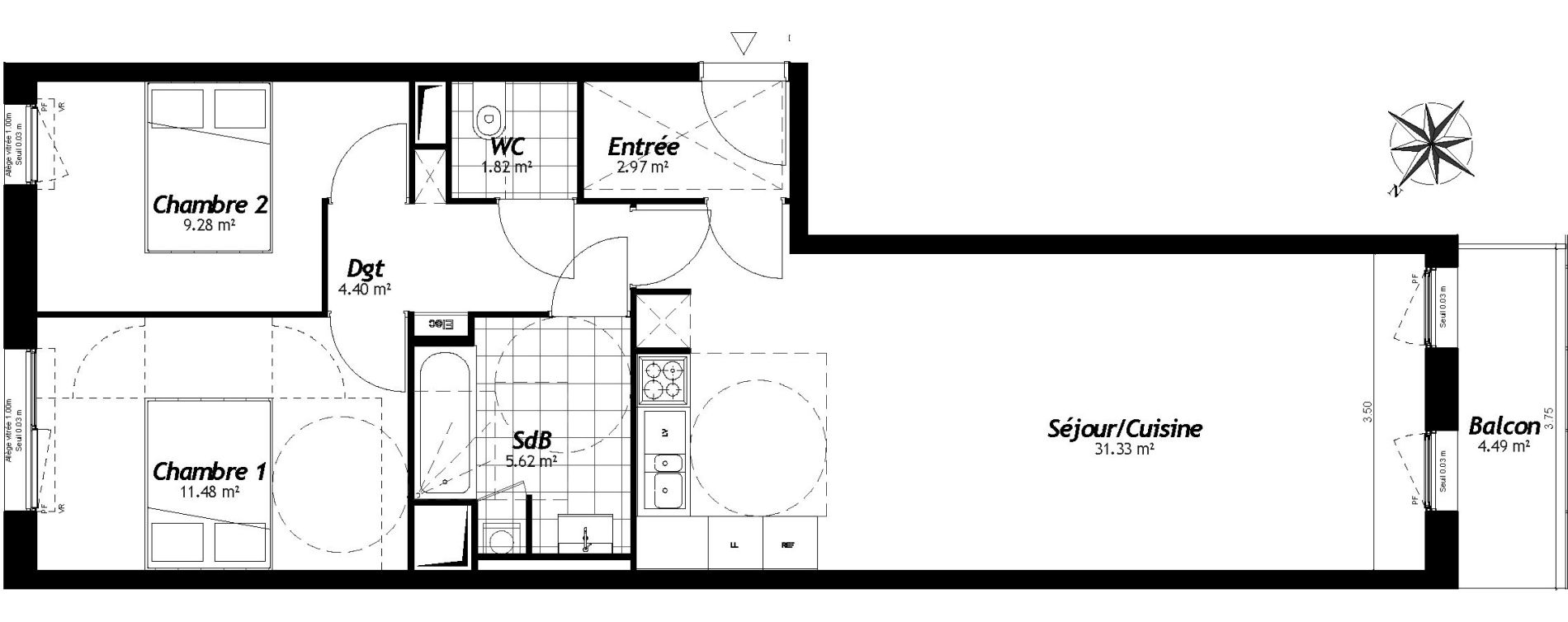 Appartement T3 de 66,90 m2 &agrave; Faches-Thumesnil Centre