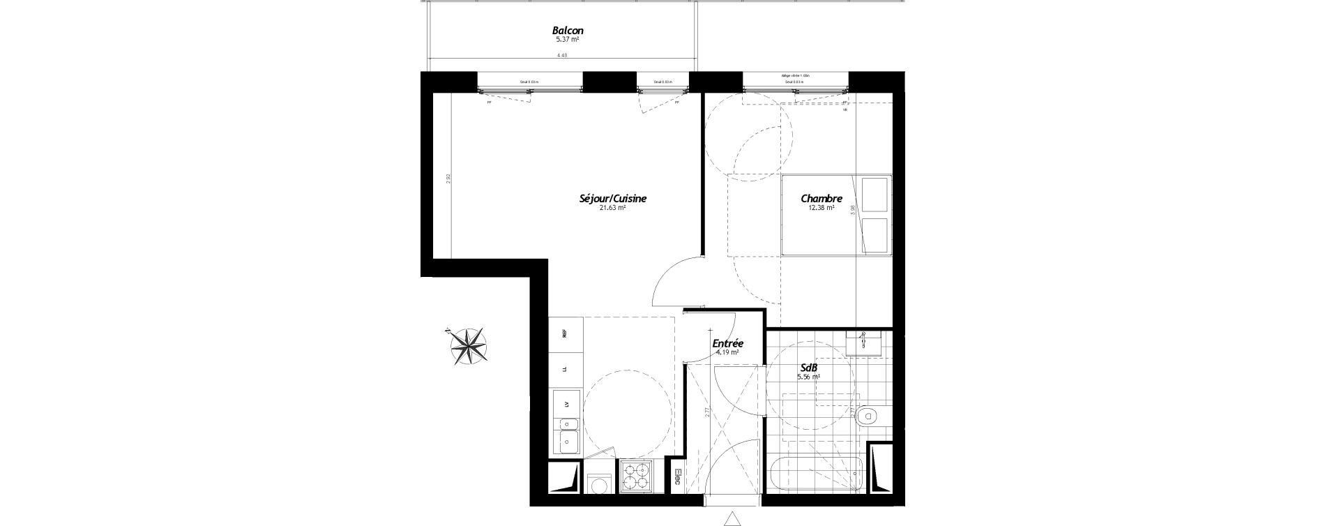 Appartement T2 de 43,76 m2 &agrave; Faches-Thumesnil Centre