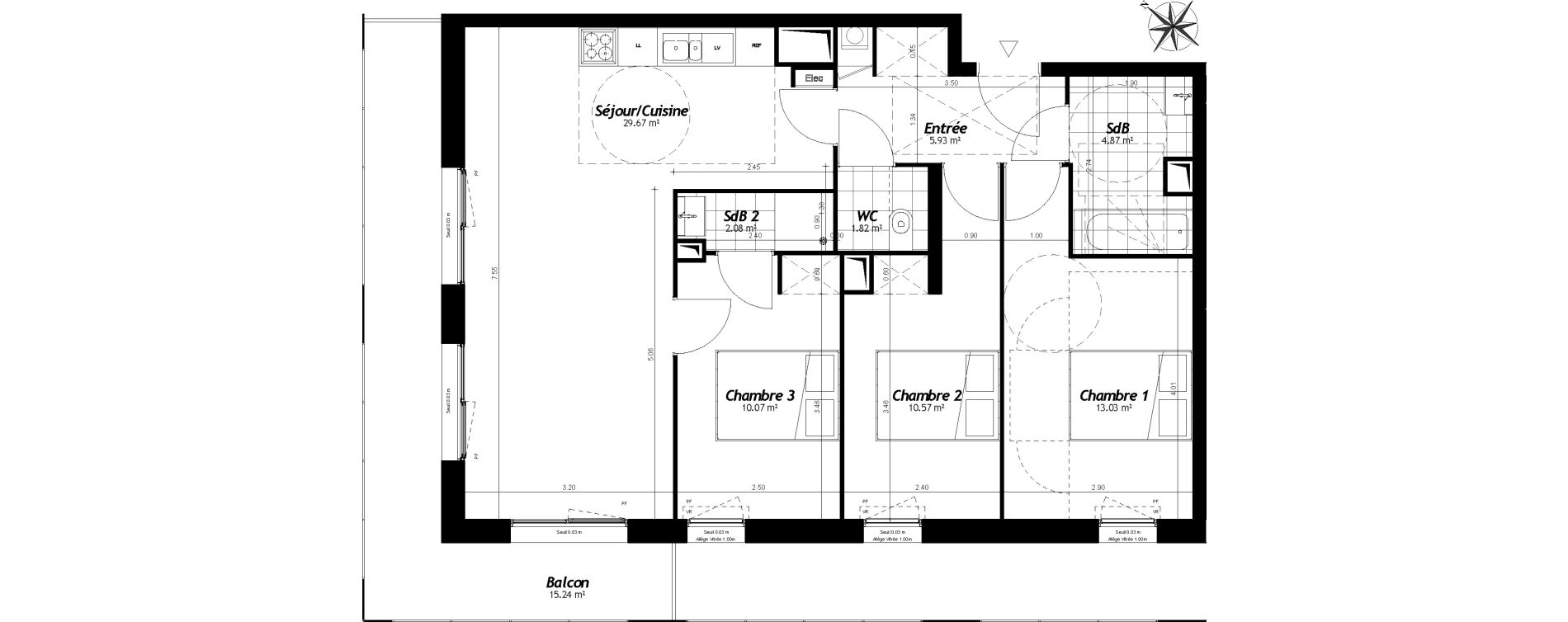 Appartement T4 de 78,04 m2 &agrave; Faches-Thumesnil Centre