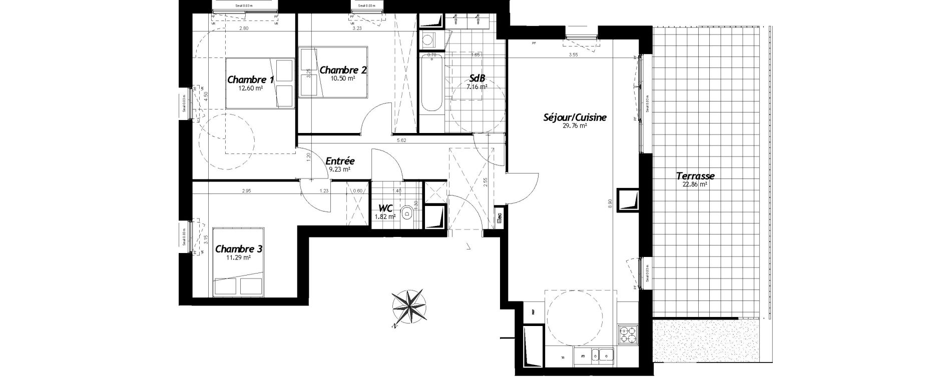 Appartement T4 de 82,36 m2 &agrave; Faches-Thumesnil Centre