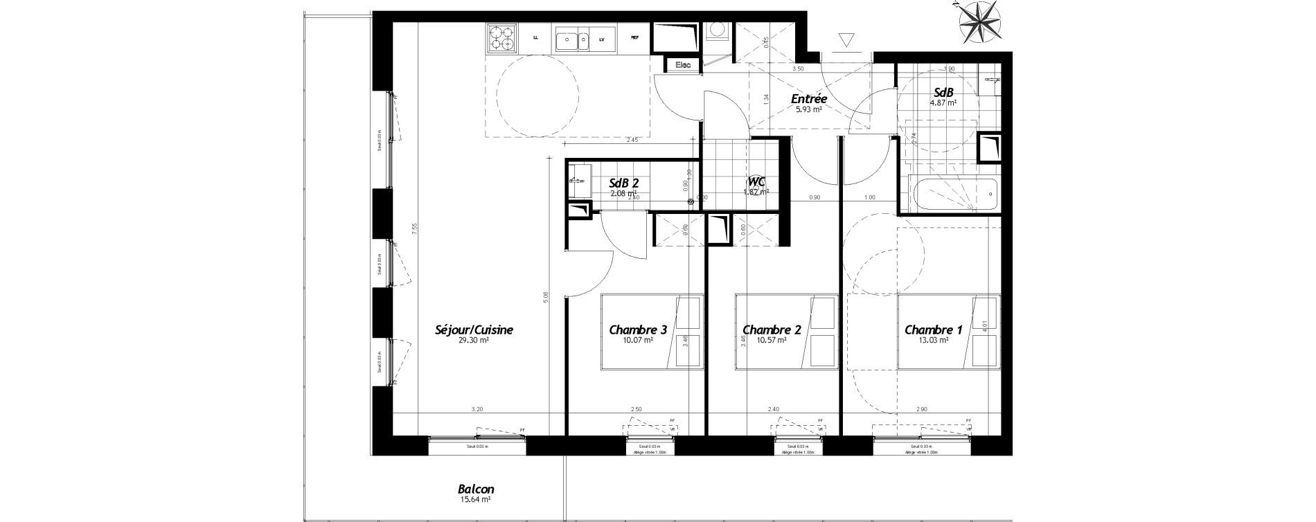 Appartement T4 de 77,67 m2 &agrave; Faches-Thumesnil Centre
