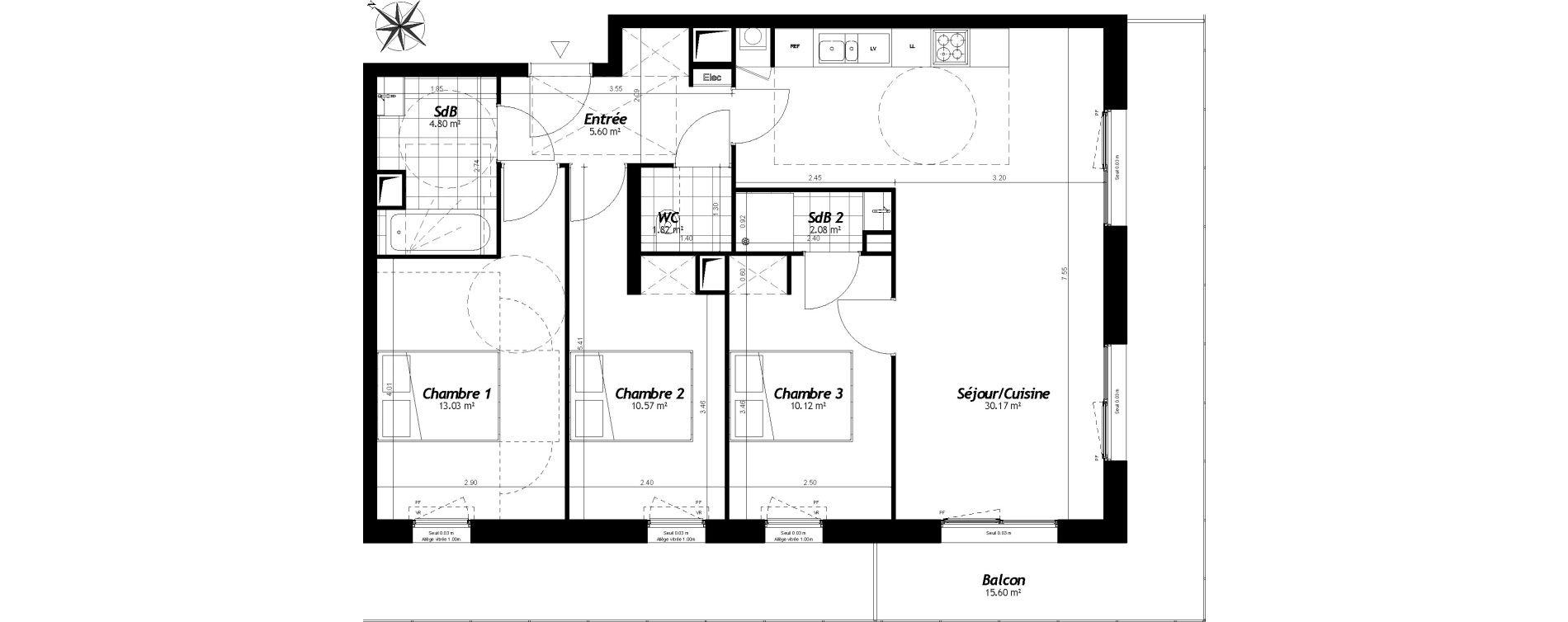 Appartement T4 de 78,18 m2 &agrave; Faches-Thumesnil Centre