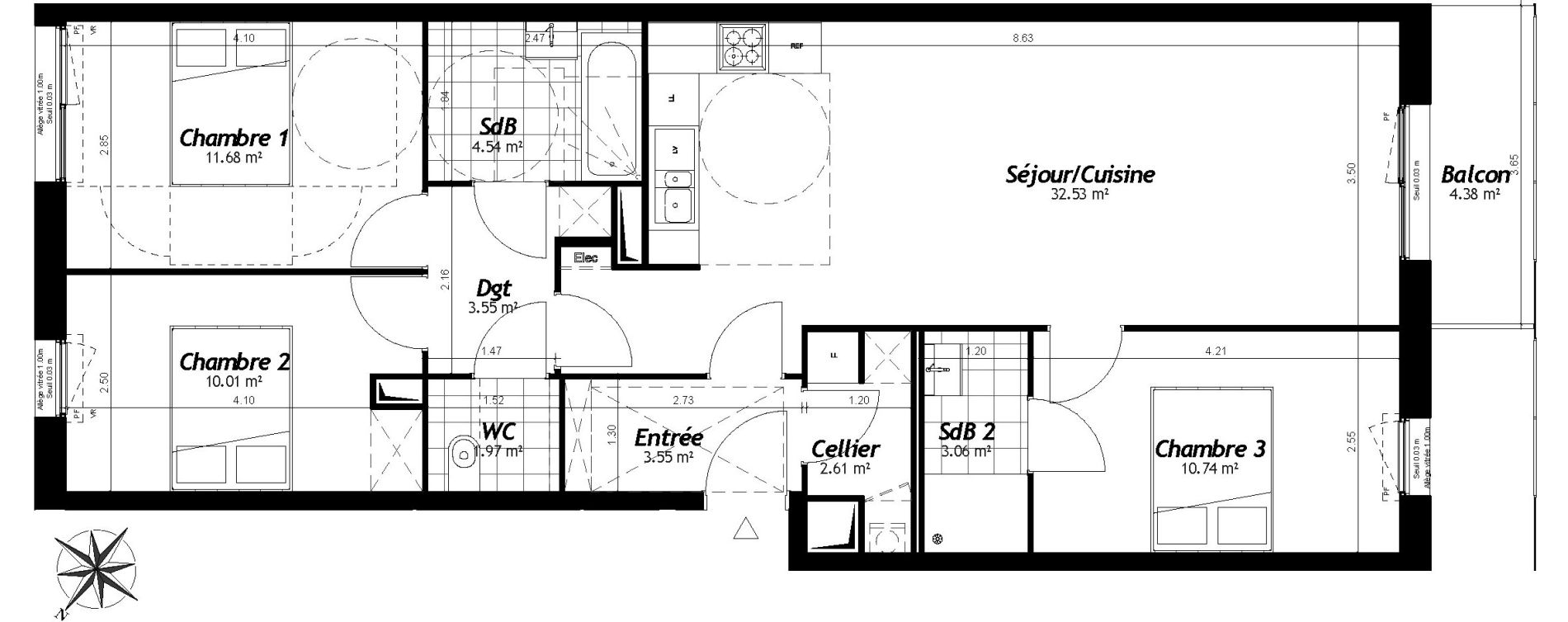 Appartement T4 de 84,24 m2 &agrave; Faches-Thumesnil Centre