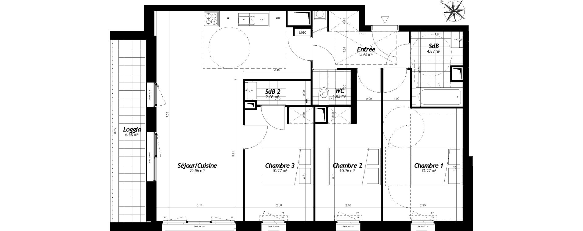 Appartement T4 de 78,57 m2 &agrave; Faches-Thumesnil Centre