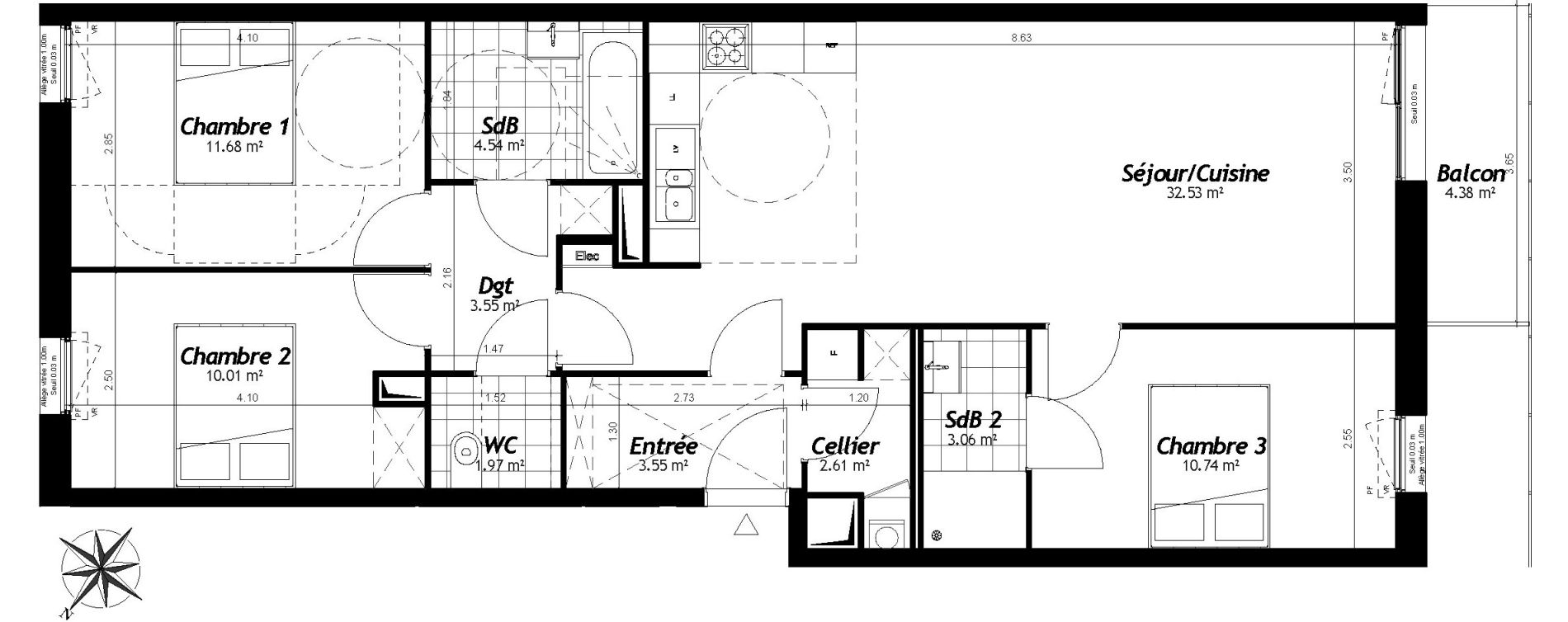 Appartement T4 de 84,24 m2 &agrave; Faches-Thumesnil Centre