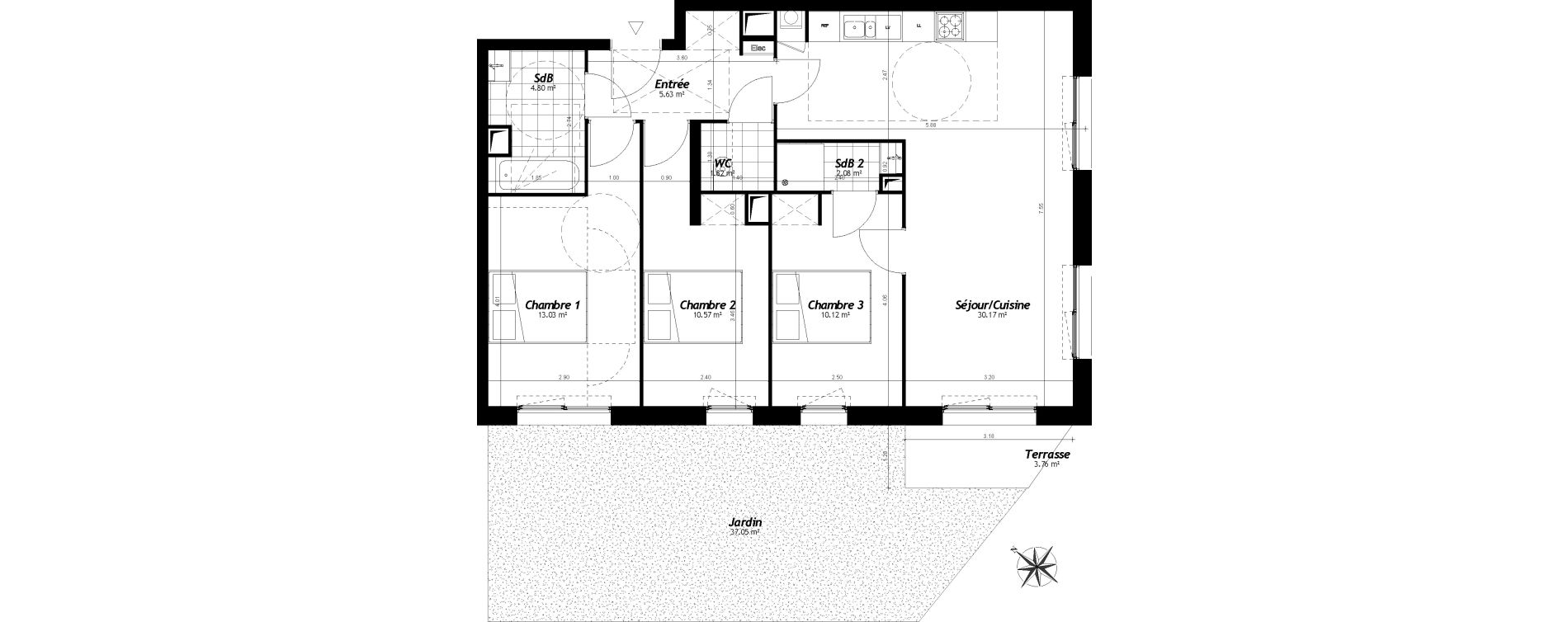 Appartement T4 de 78,22 m2 &agrave; Faches-Thumesnil Centre