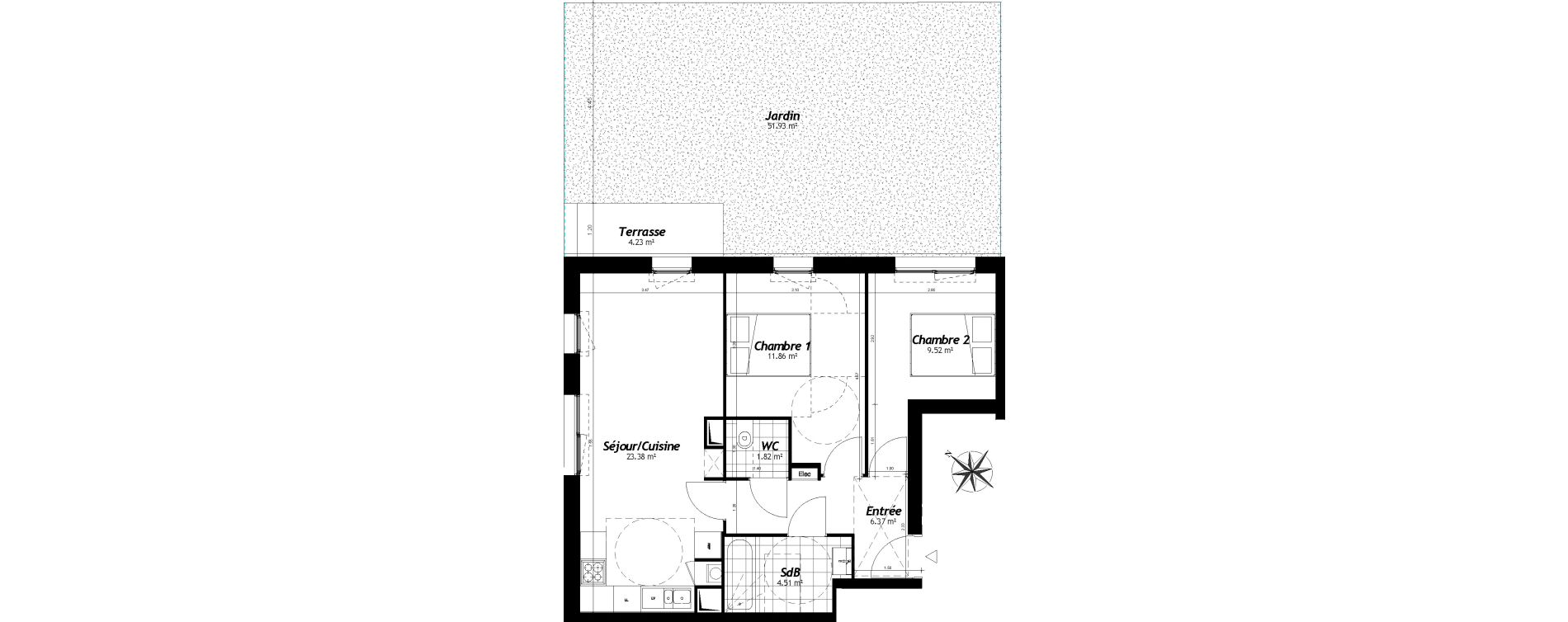 Appartement T3 de 57,46 m2 &agrave; Faches-Thumesnil Centre