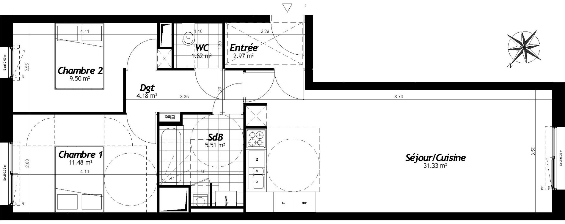 Appartement T3 de 66,79 m2 &agrave; Faches-Thumesnil Centre